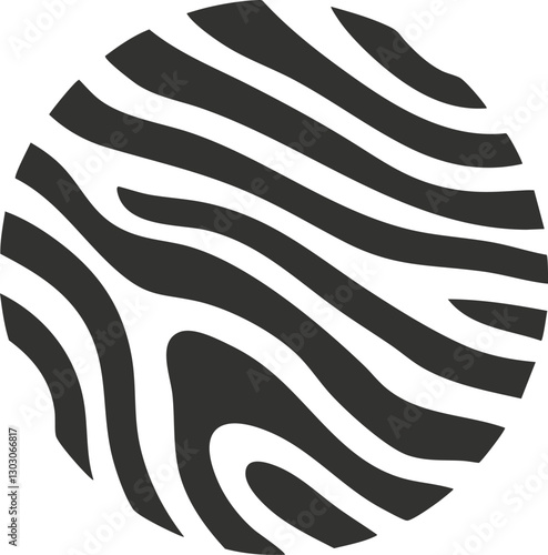 Abstract black and white zebra pattern in a circular design.