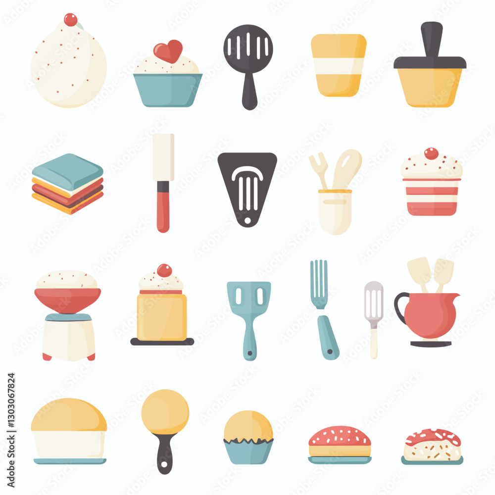 Assorted Baking Utensils and Cupcakes Vector Graphic Illustration Assorted Baking Utensils and Cupcakes Vector Graphic Illustration
