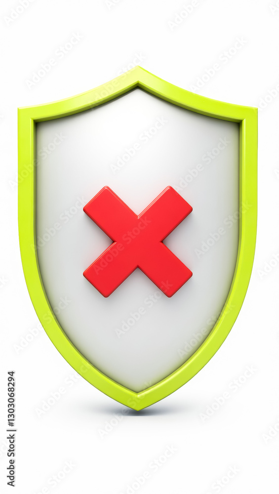 Obraz premium lime green shield with red mark: 3d security breach