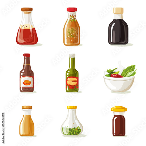 Assorted flavor enhancers: Bottles of various sauces and marinade images