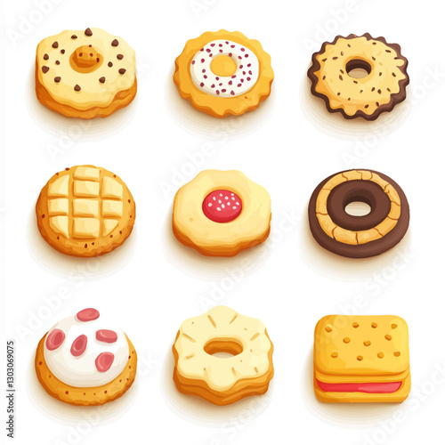 Assorted Cartoon Cookies, Collection of Sweet Baked Treats, Confectionery