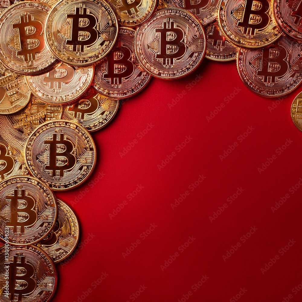 Naklejka premium border frame of falling bitcoin cyber currency background with copy space, financial concept