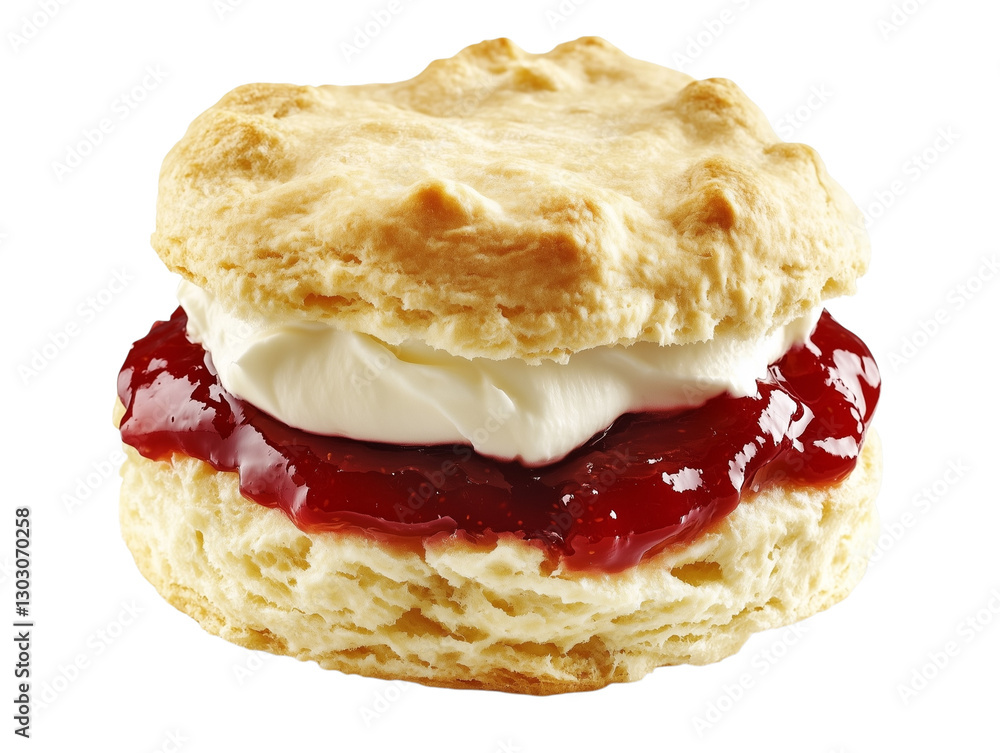 freshly baked scone with clotted cream and strawberry jam, beautifully arranged on a transparent background freshly baked scone with clotted cream and strawberry jam, beautifully arranged on a transparent background