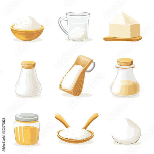 Assorted containers filled with white sugar and brown sugar variation