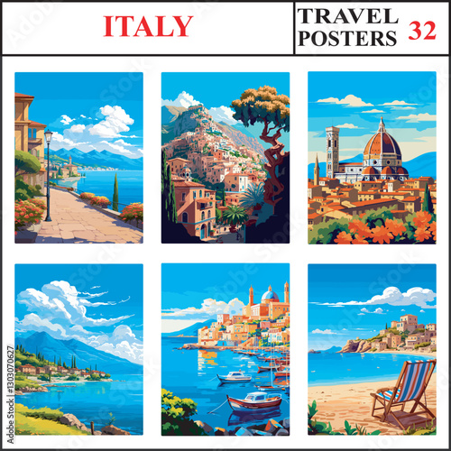 Italy Bellagio Taormina Florence Travel Poster Wall Art Print Collection Set Part 32