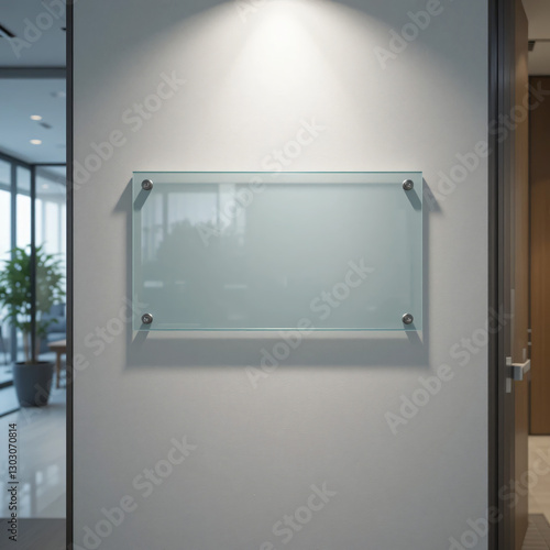 Displaying Frosted Glass Sign on Wall with Modern Office Background