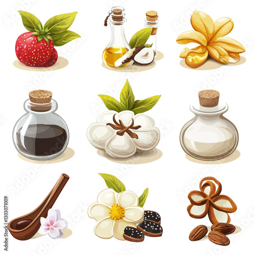 Aromatic essences: strawberry, hazelnut, vanilla, cotton, jasmine and almond