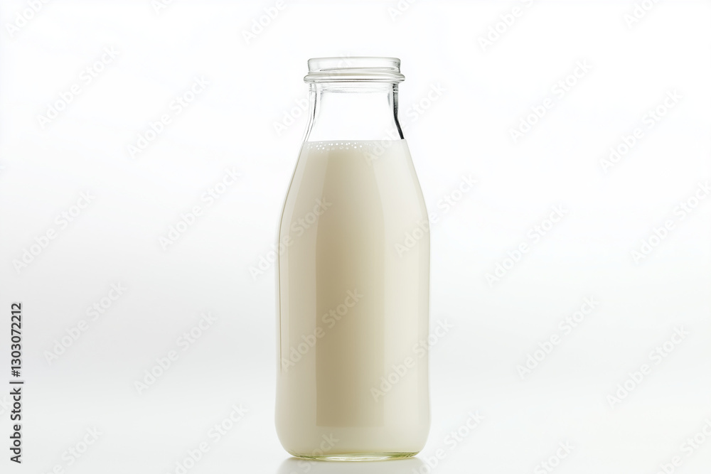 Glass bottle of milk isolated on white background, Selective focus studio light bottle of milk with shade on white background. Glass bottle of milk isolated on white background, Selective focus studio light bottle of milk with shade on white background.