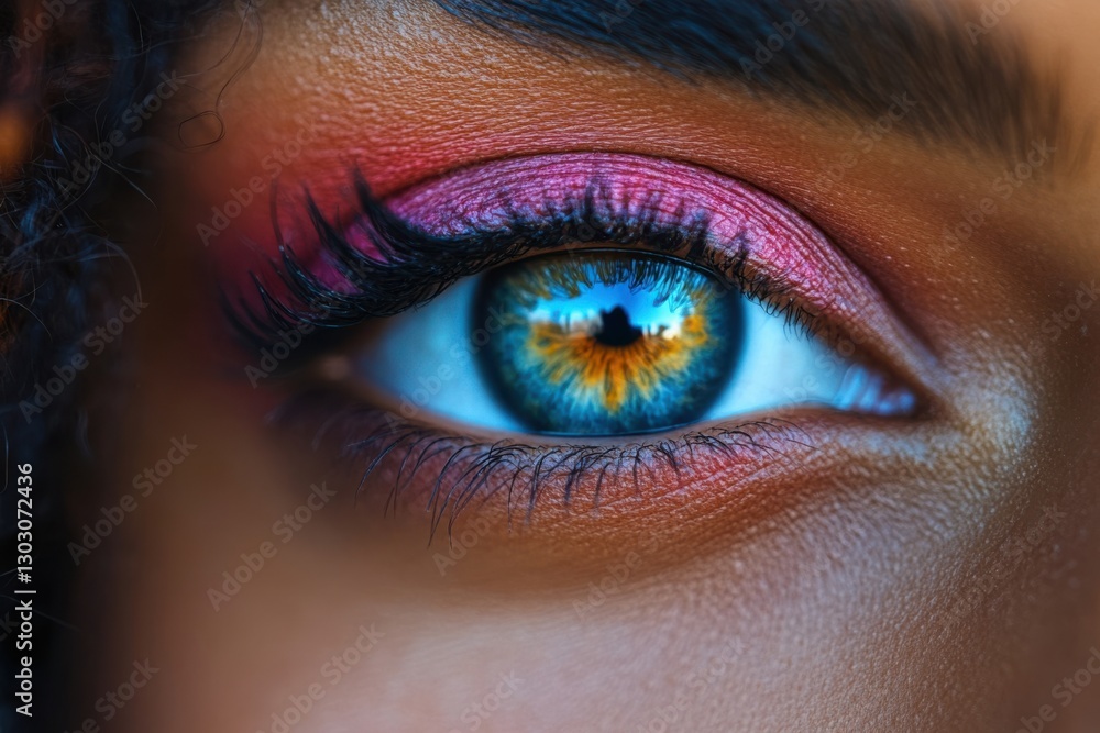 Eye close-up showcasing vibrant colors and intricate details of human iris in natural light Eye close-up showcasing vibrant colors and intricate details of human iris in natural light