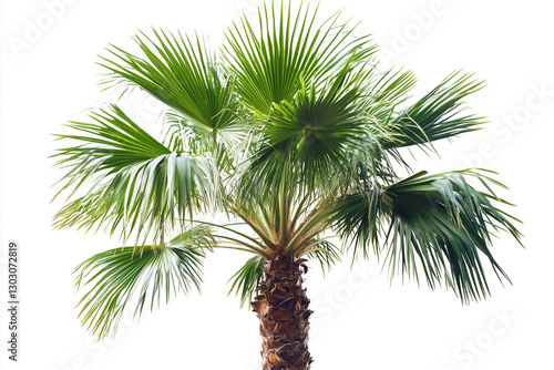 Palm tree isolated on white background, Selective focus short palm tree ready for harvest, Tropical coconut tree on white background.
