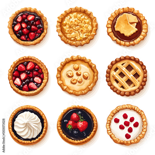 Assorted sweet homemade dessert pies with fruit toppings variety tasty
