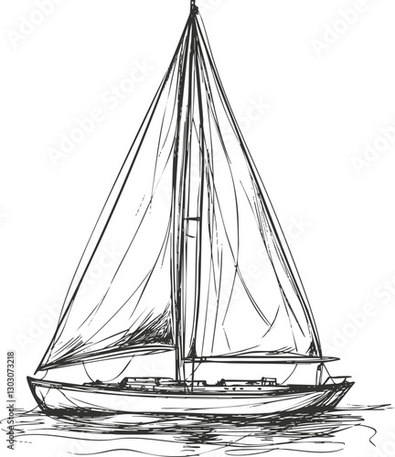 Hand-drawn sketch of a sailboat on the water.
