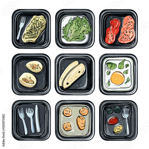 Variety of Healthy Meal Prep Containers with Balanced Diet Meals