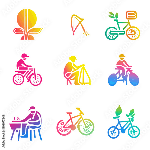 Colorful bicycle illustrations depicting sustainable lifestyle and recreation