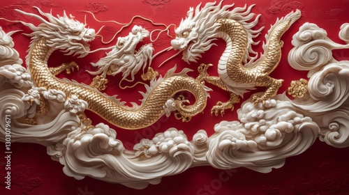 Wallpaper Mural Two Golden Dragons Entwined In Clouds Torontodigital.ca