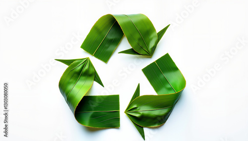 Obraz na płótnie Recycling symbol made of green leaves on white background, concept of eco-friendliness w salonie
