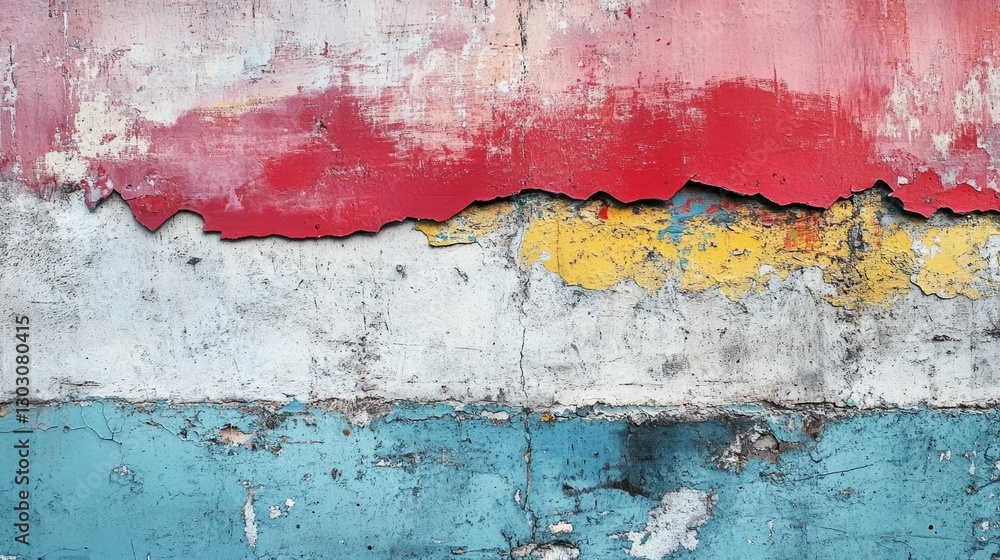 Fototapeta premium Weathered multi-colored peeling painted wall texture.
