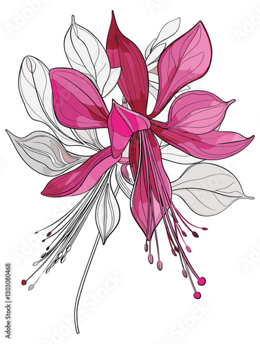 elegant illustration of gibbon flowers line art