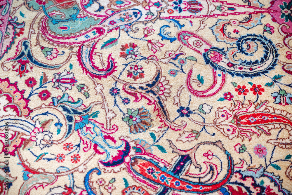 Persian Carpet texture with pink and blue ornaments Persian Carpet texture with pink and blue ornaments