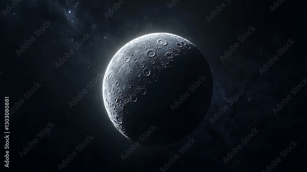 Fototapeta premium A crescent moon with its dark side faintly illuminated by Earthshine, set against a black sky