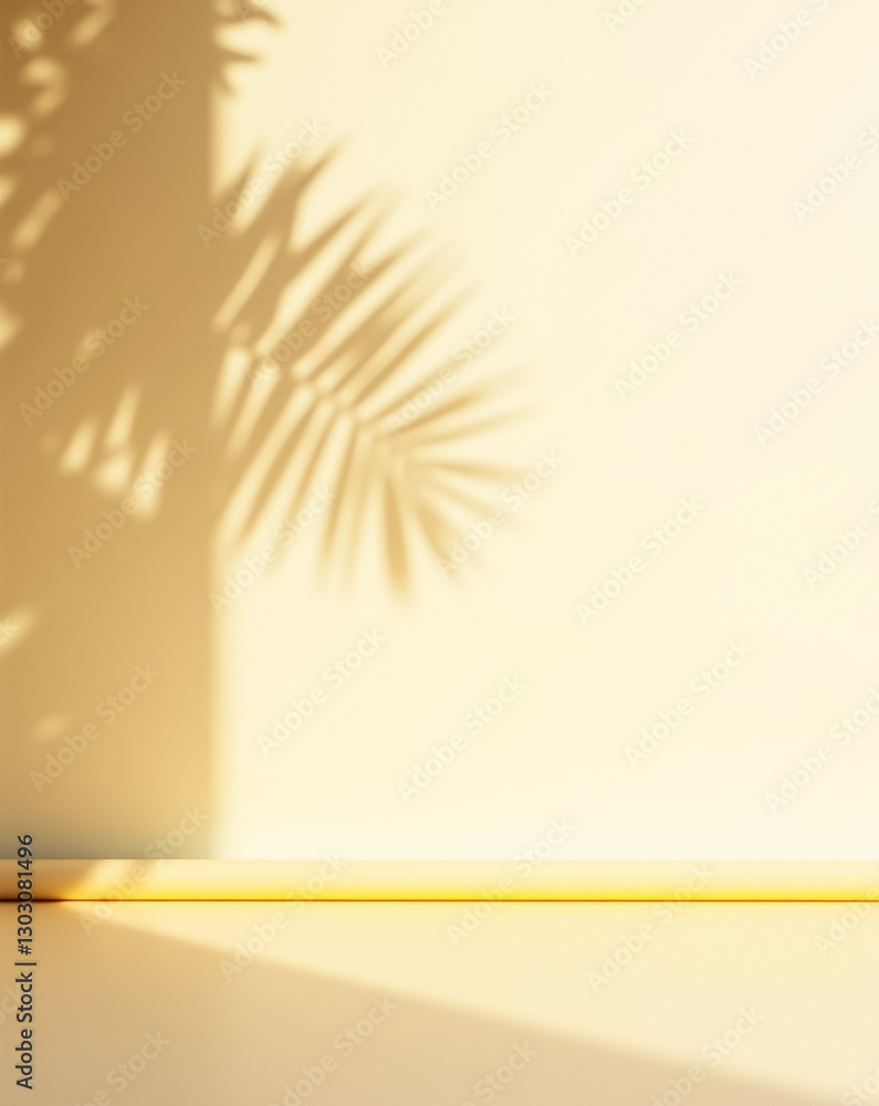 Fototapeta premium palm leaf shadow overlay on a yellow background