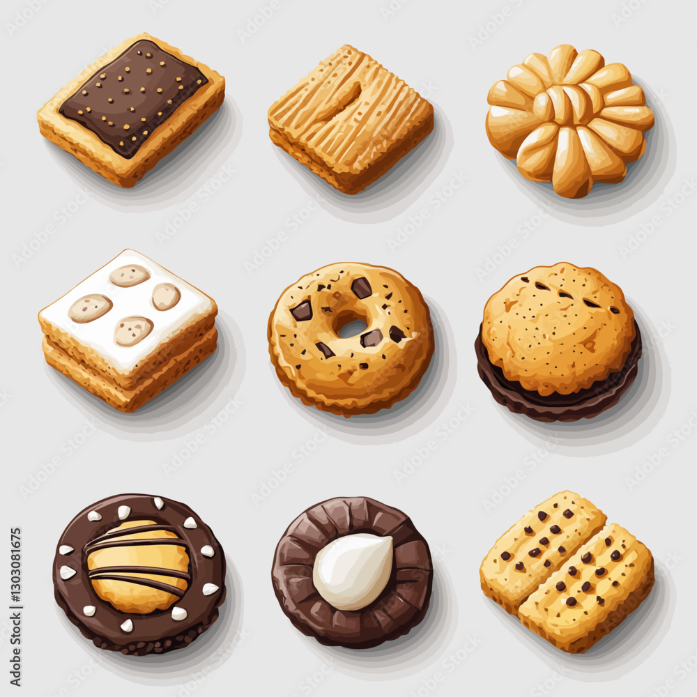Assorted baked gourmet cookies with chocolate, cream, and butter. Assorted baked gourmet cookies with chocolate, cream, and butter.
