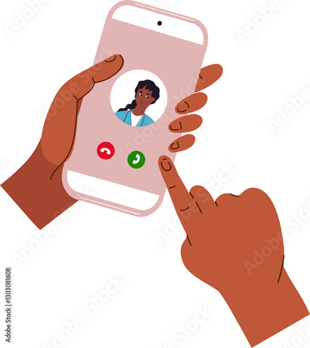png Close up hand holding a smartphone with an icon of  man doctor. Online medical consultation or telehealth communication concept.Remote Medicine. png cartoon flat vector illustration