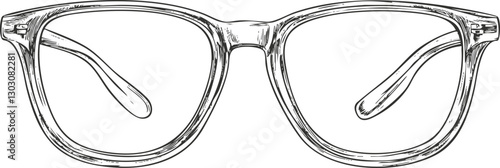 Illustration of clear eyeglasses with a classic frame design.