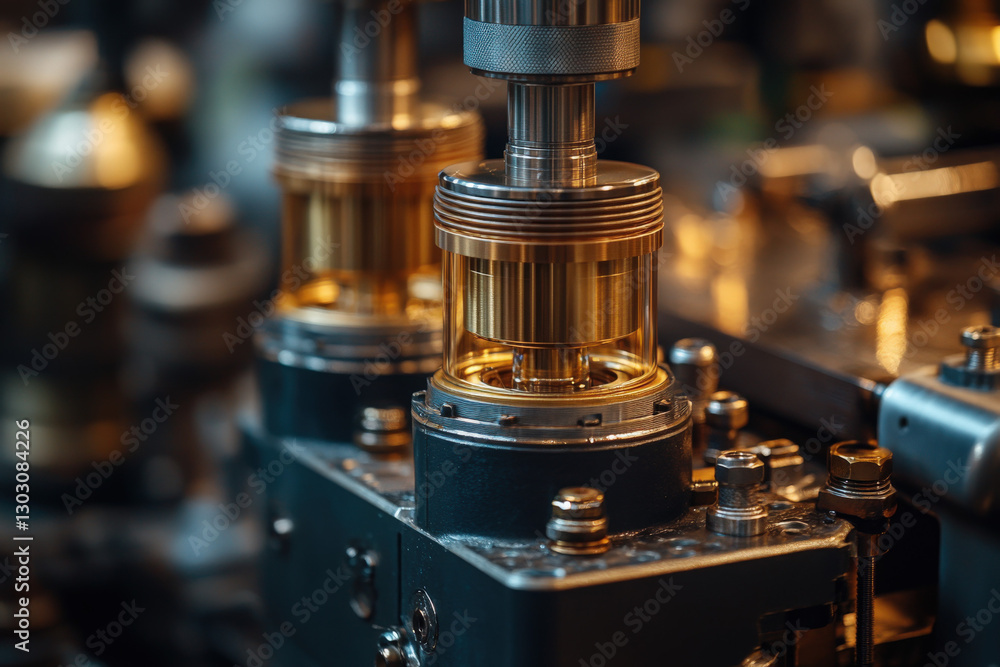 Close-up of complex engine parts being assembled in a workshop setting, highlighting craftsmanship Close-up of complex engine parts being assembled in a workshop setting, highlighting craftsmanship