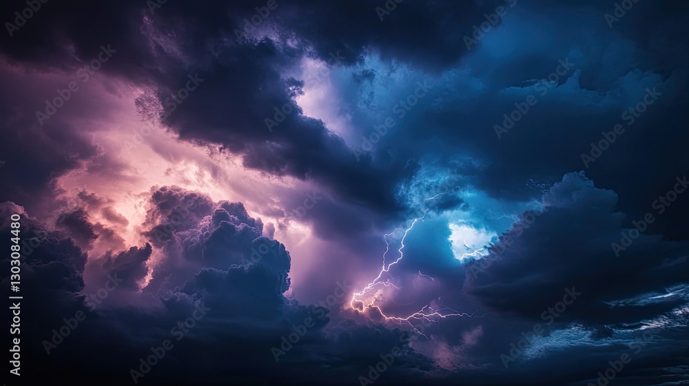 Stunning Thunderstorm Cloudscape with Lightning Striking Sky Stunning Thunderstorm Cloudscape with Lightning Striking Sky