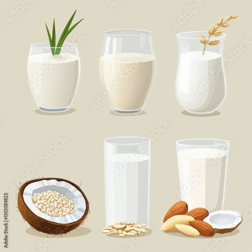 Various Plant-Based Milk Alternatives: Coconut, Almond, Oat, and More