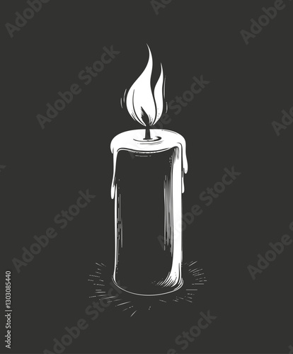 Illustration of a simple burning candle with a bright flame on a dark background.