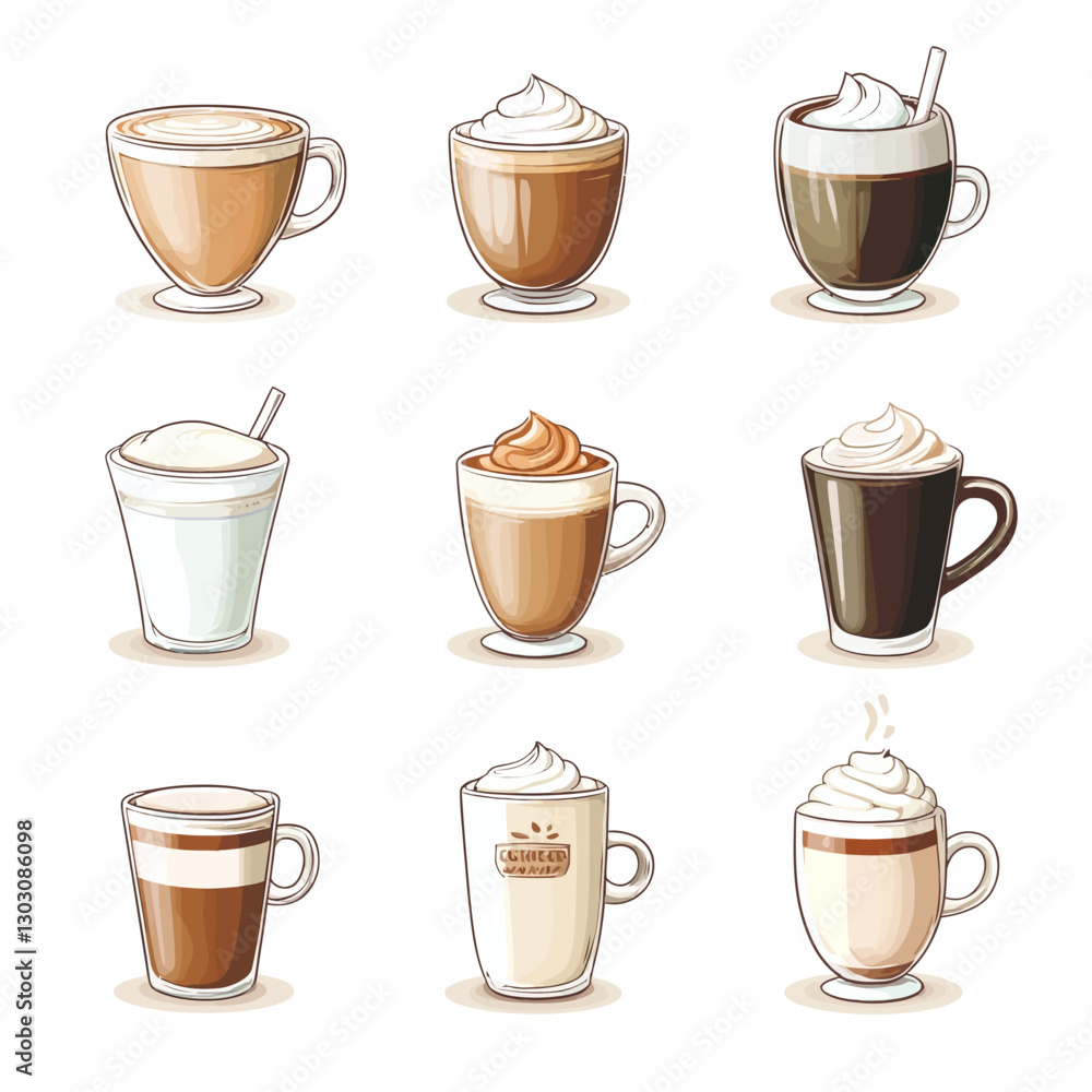 Coffee and Latte Collection, Creamy Beverages, Cafe Drinks, Coffee Art Coffee and Latte Collection, Creamy Beverages, Cafe Drinks, Coffee Art