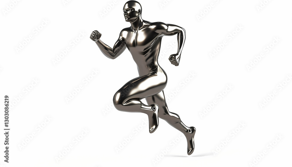 Metallic Running Figure on White Background Metallic Running Figure on White Background