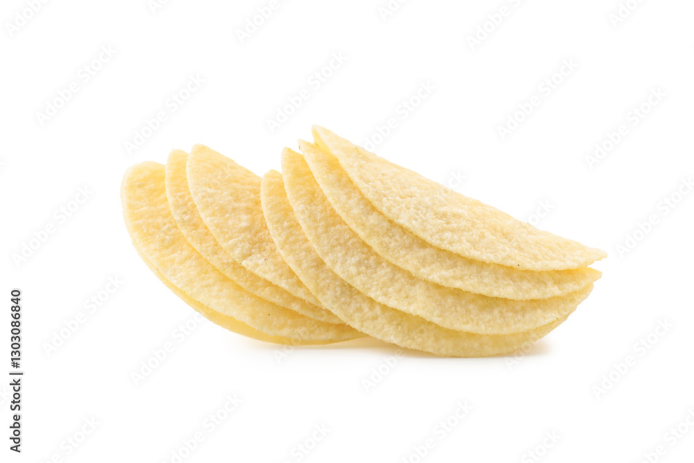 Many tasty potato chips isolated on white Many tasty potato chips isolated on white