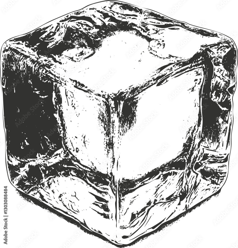 Obraz premium Detailed black and white illustration of an ice cube.