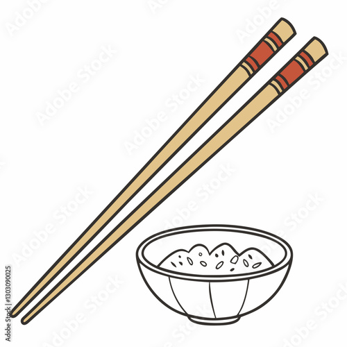 wooden chopsticks with bowl on white background