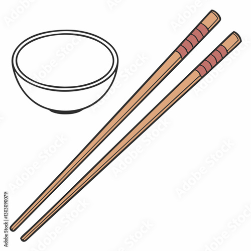 wooden chopsticks with bowl on white background