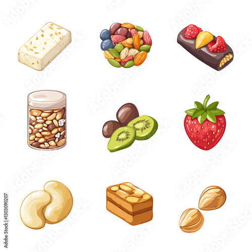 Assorted Nuts and Fruit Confectionery Delights on White Background