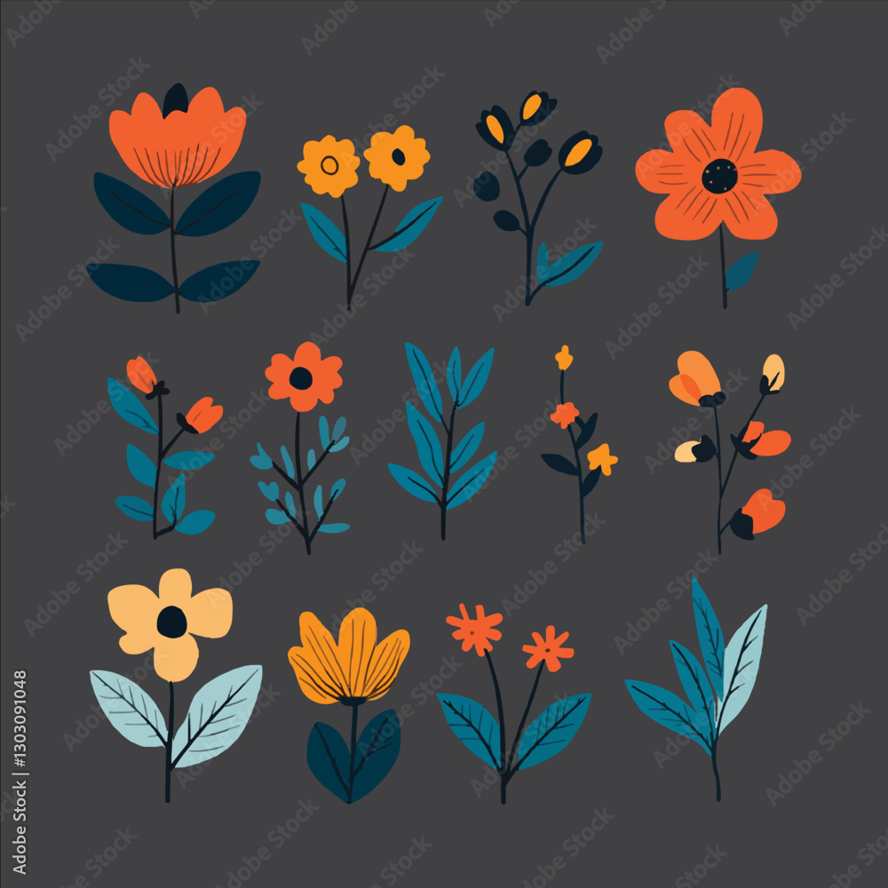 set vector of floral elements set vector of floral elements