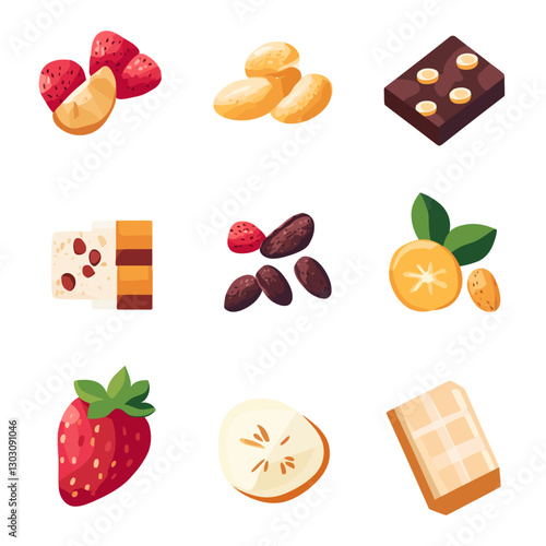 Assorted Fruit, Nuts and Chocolates on White, Sweet, and Delicious Treat