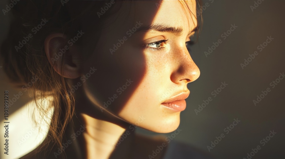 Emotional insight, intelligence in portrait, soft shadows Emotional insight, intelligence in portrait, soft shadows