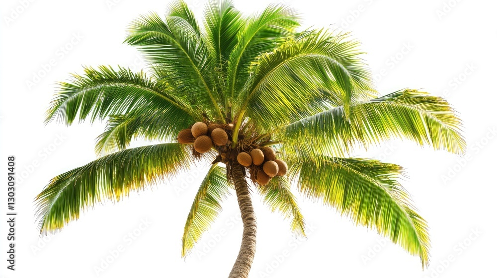Obraz premium Lush Green Palm Tree with Coconut Fruits Against Clear Background