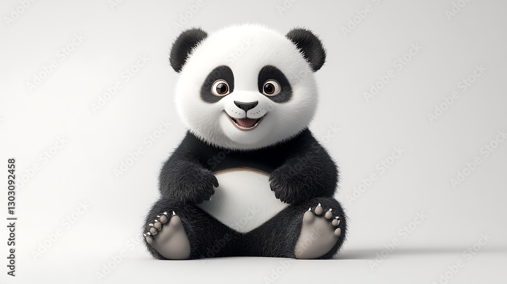 Adorable 3D Rendered Panda Cub Sitting on White Background Adorable 3D Rendered Panda Cub Sitting on White Background