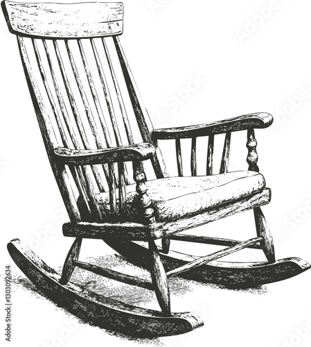 Vintage wooden rocking chair illustration showcasing classic design.