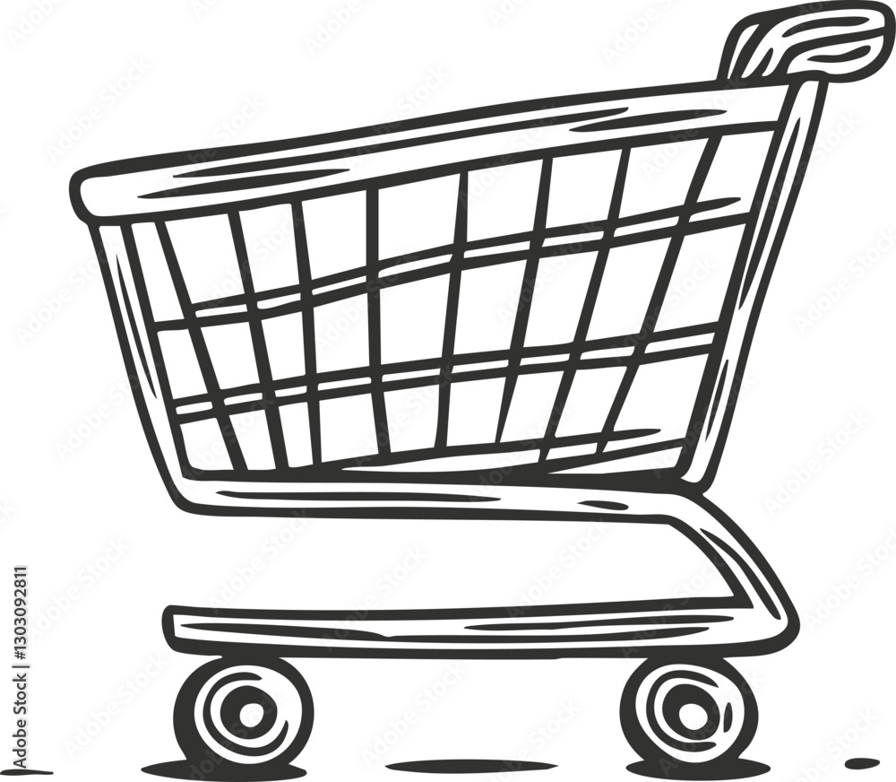 Monochrome sketch of an empty shopping cart with four wheels. Monochrome sketch of an empty shopping cart with four wheels.