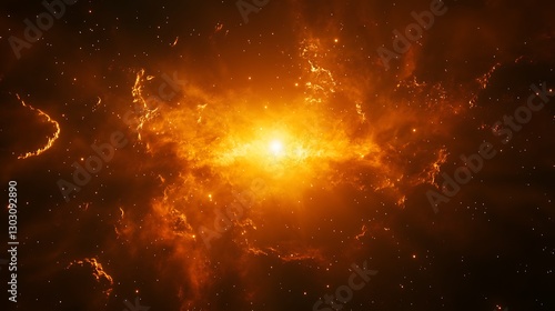 A fiery red and orange nebula glowing in the vast expanse of deep space