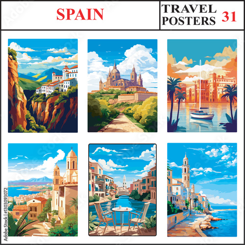 Spain Ronda Salamanca Palma De Mallorca Travel Poster Wall Art Print Collection Set Part 31