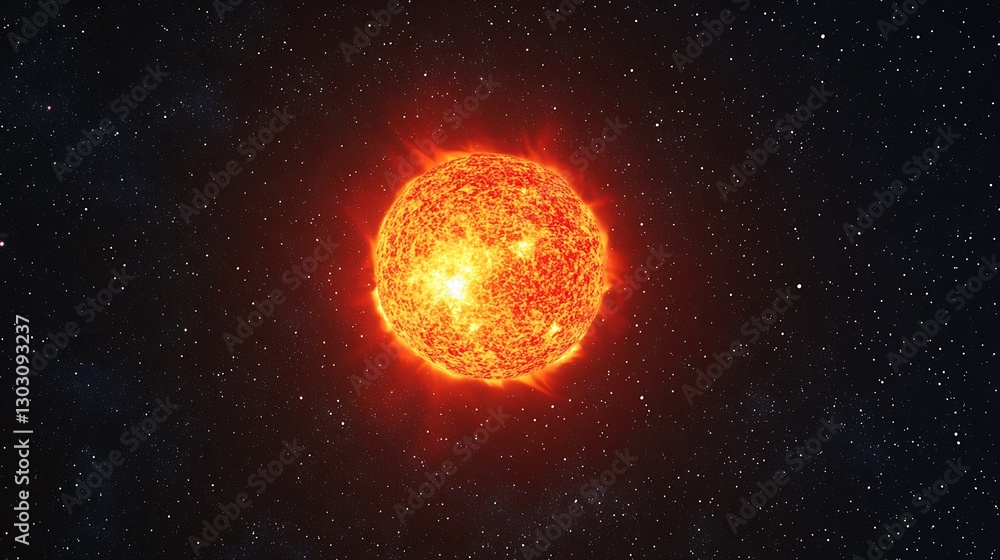 Fototapeta premium A fiery red supergiant star glowing intensely in the void of space
