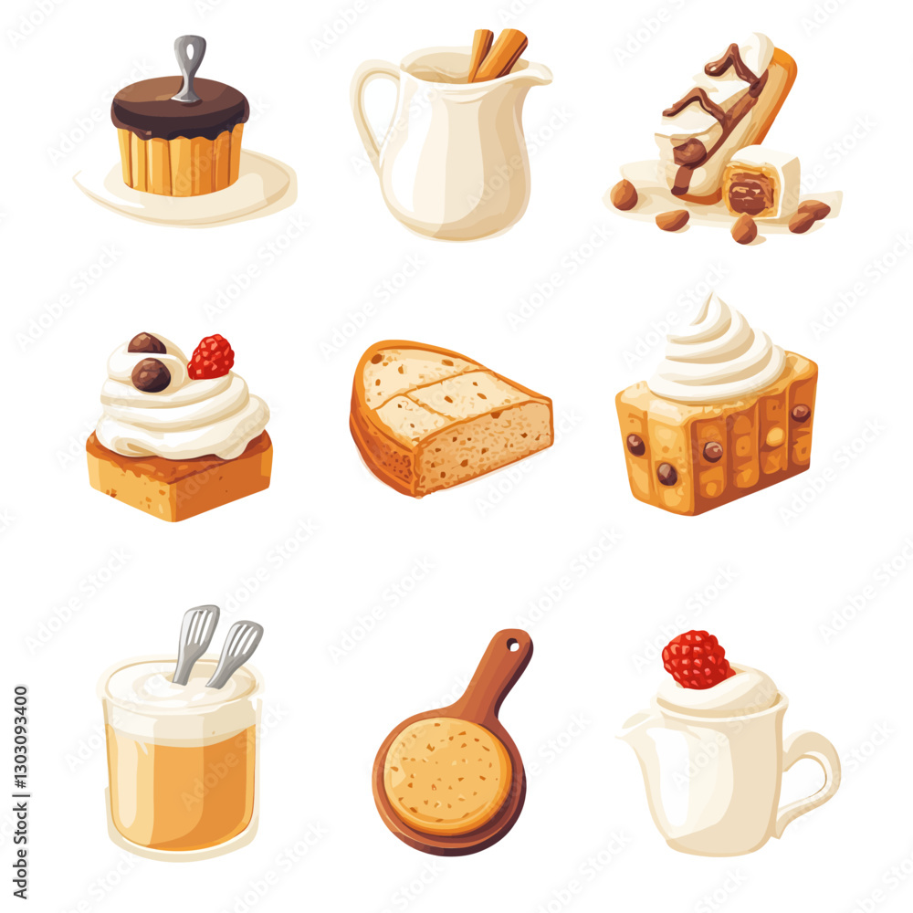 Sweet Dessert Assortment Featuring Cakes, Bread, and Creamy Toppings Sweet Dessert Assortment Featuring Cakes, Bread, and Creamy Toppings
